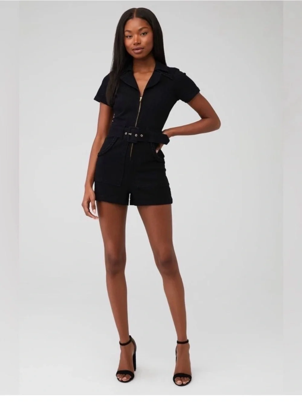 Show Me Your Mumu Outlaw Denim Belted Romper - Picture 1 of 11